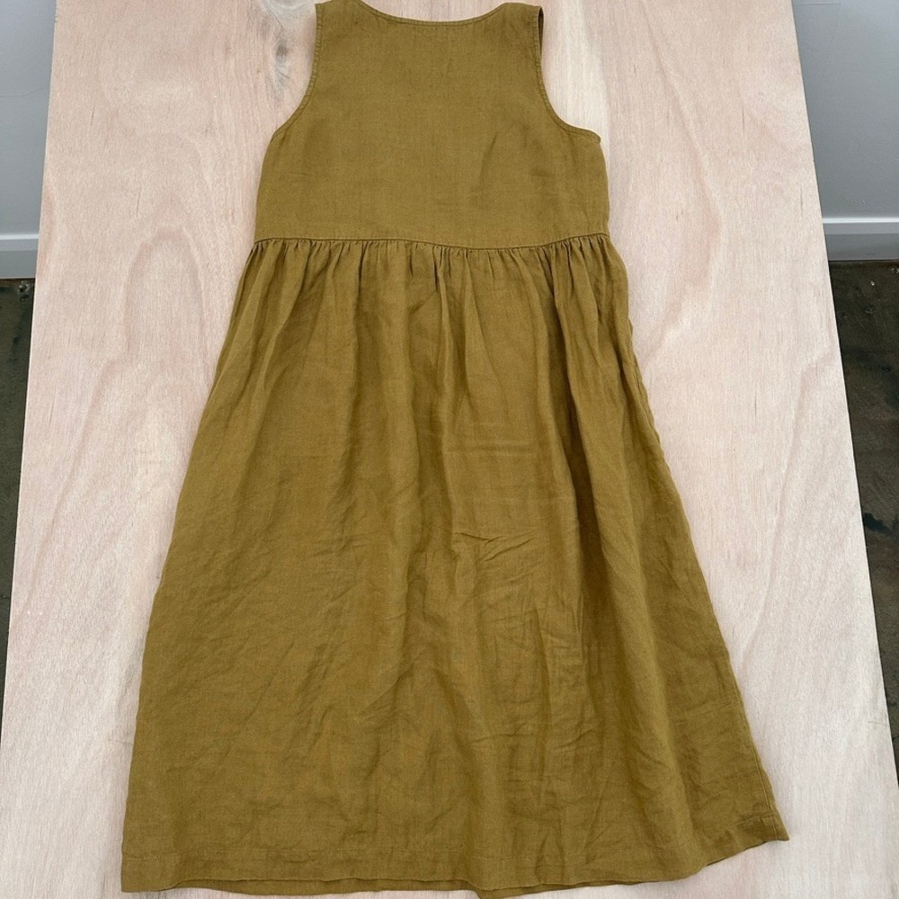 Not Perfect Linen Dress Womens M Mustard Yellow Sleeveless Empire Waist Midi - Picture 12 of 12